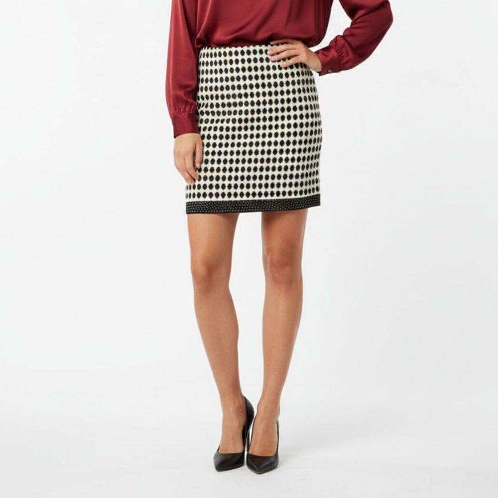 Milly NY Ivory & Black Circle Print Art Deco Woven Mini Skirt 4